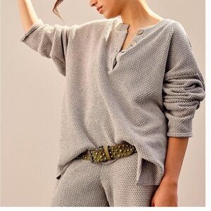 Free People Beach Hailee Waffle Knit Sweater Gray XS